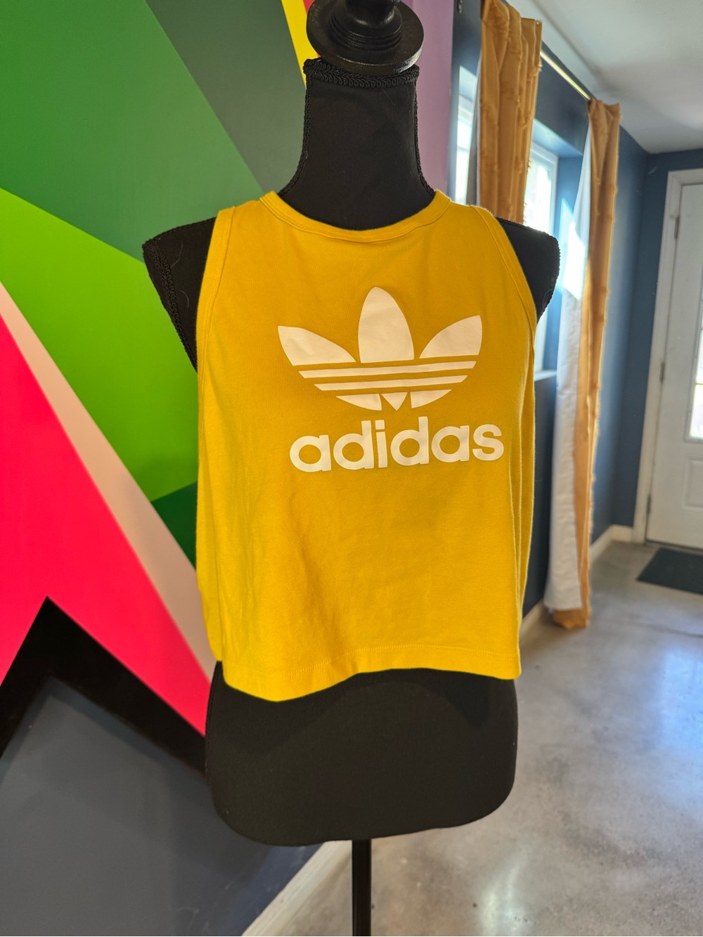 Adidas Originals Yellow Trefoil Crop Racer Back Crop Tank Top